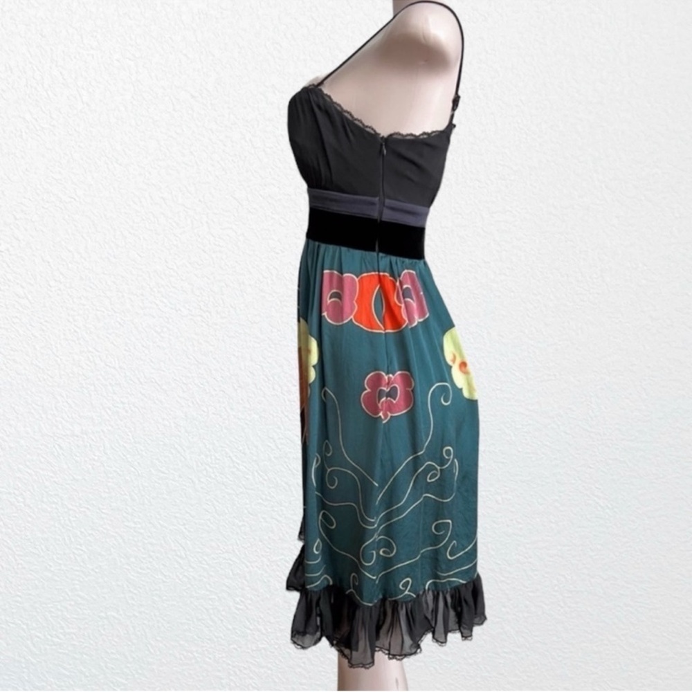 Sue Wong Ruffle Silk Strappy Dress Black Floral Botanical Print SZ 0 - Picture 7 of 11